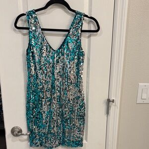 Charlotte Russe Teal and Silver Sequin Mini Dress